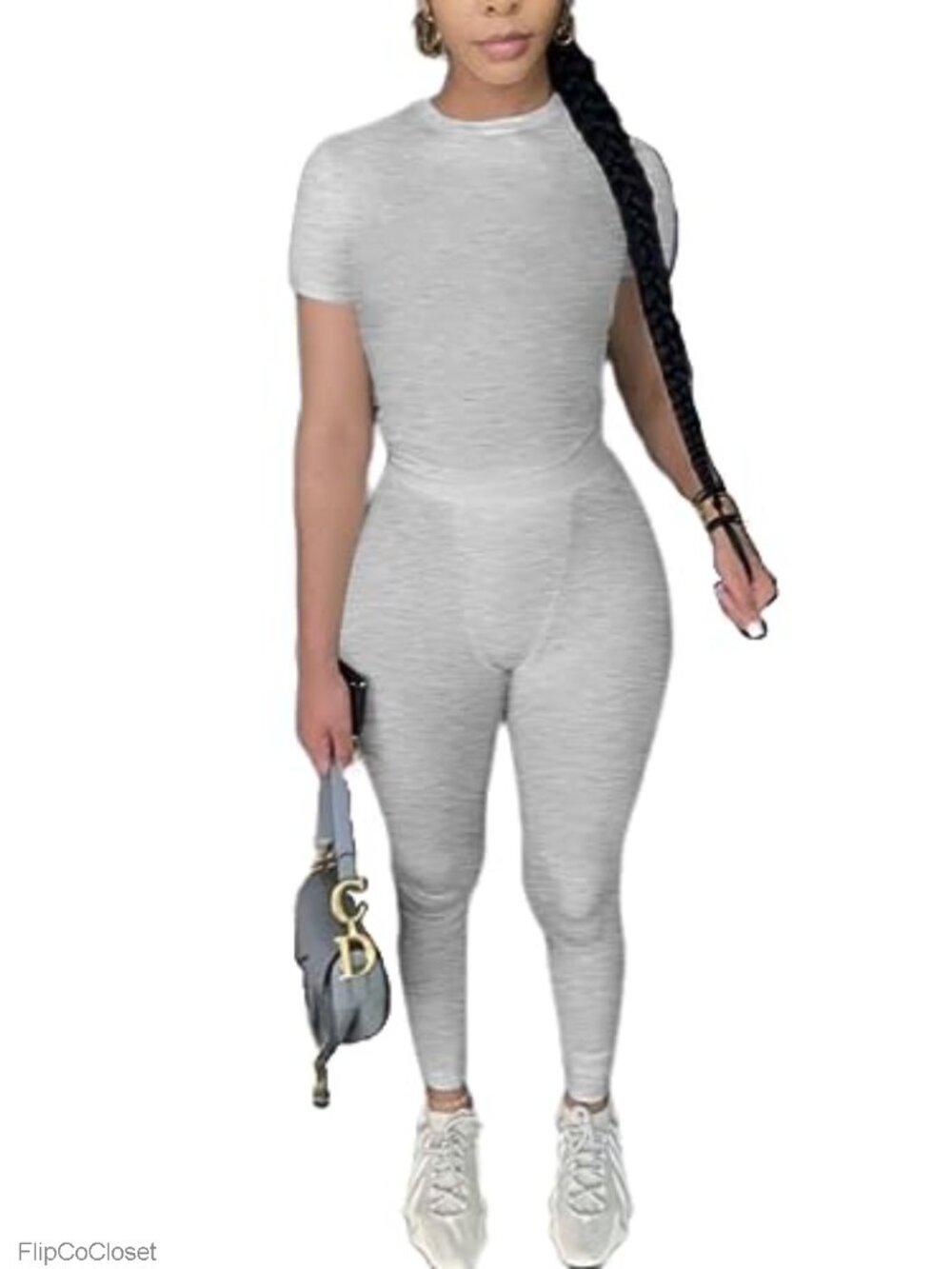 Women's Ribbed Two Piece Outfit Crew Neck Tee High Waist Biker Shorts Set